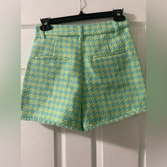 Zara High Waist Neon Green and Sky Blue Tweed Shorts - Picture 7 of 8